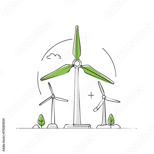 Green energy wind turbines illustration symbolizing clean power sustainability ecology
