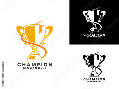 Modern trophy logo design vector template. Champion trophy award logo design vector