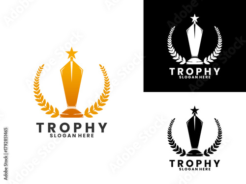 Trophy with star and rice logo design vector template. Trophy champion logo design vector
