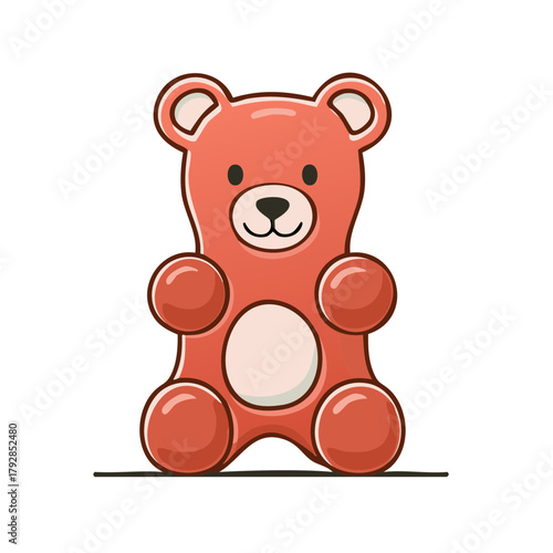 Cute red gummy bear candy illustration with a smooth shiny texture
