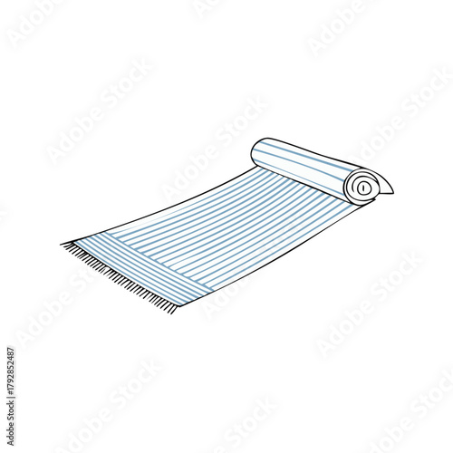Rolled-up blue striped mat illustration