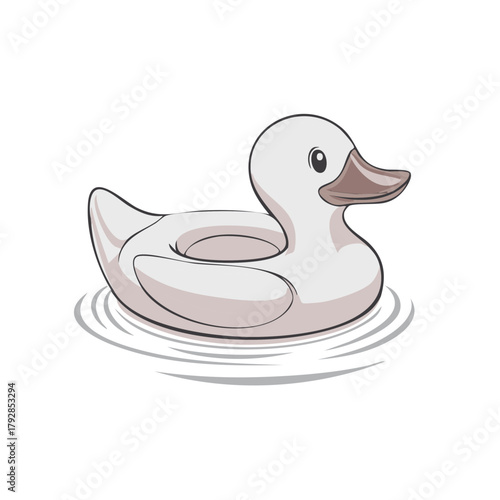 Cute white duck inflatable floating on water surface