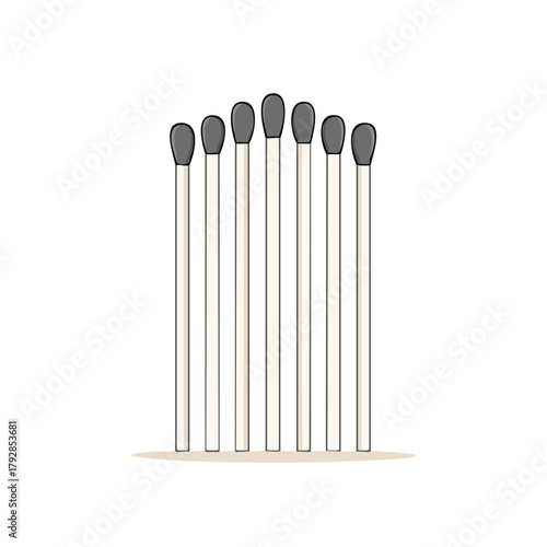 Line of Matches Ready for Fire Starting Matchsticks in a Row Cartoon Style