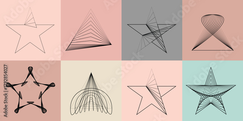 Abstract visual harmony of basic shapes lines , perfect for digital branding. Linear circular art with balanced curves ideal for posters, packaging and web design. Vector rotational shapes set.