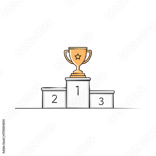 Golden Trophy on Winner's Podium for First Place Achievement and Success