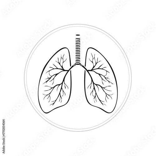 Minimalist Lungs Silhouette Illustration Bronchial Tree in Circle