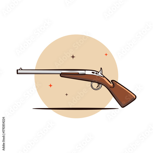Vintage Rifle illustration with antique wood stock and metallic barrel