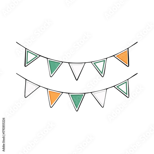 Decorative Triangular Bunting Flags in Green White and Orange Colors