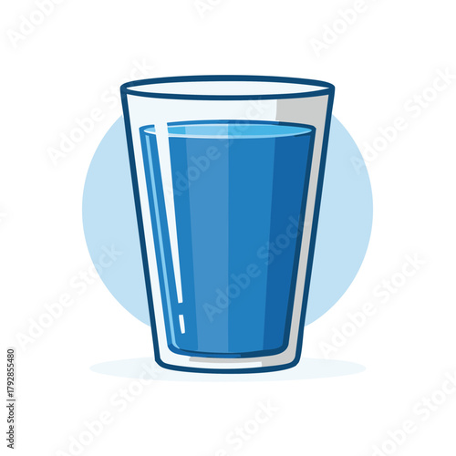 Refreshing blue liquid in a clear glass with light blue background circle clean refreshment concept