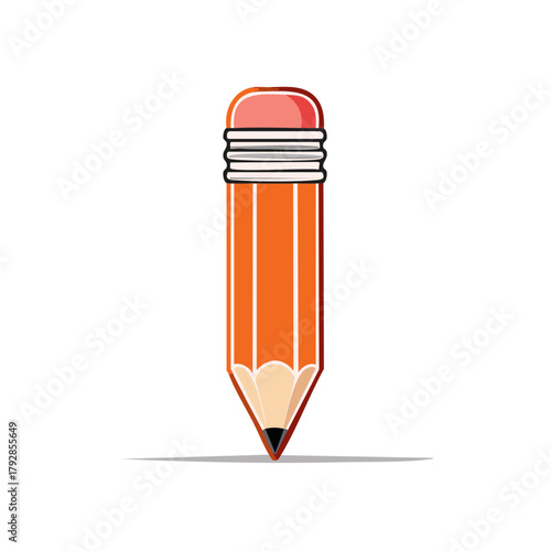 Orange pencil illustration with eraser and shadow. Educational and artistic concept.