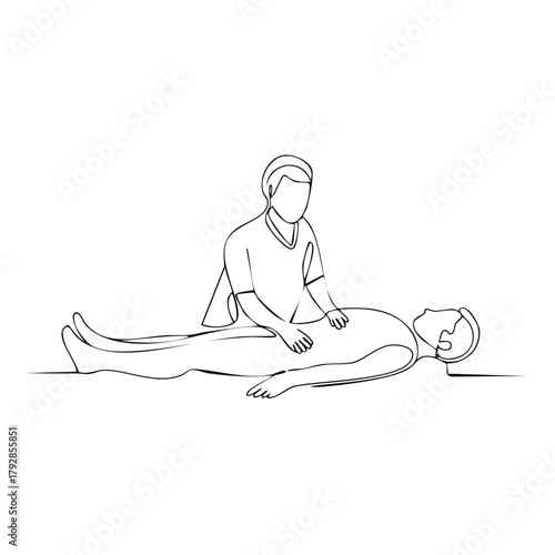 Continuous line drawing of a therapist performing a massage on a person lying down