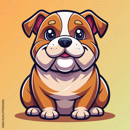 Adorable cartoon bulldog puppy illustration, smiling, vector art