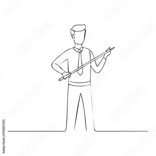 Minimalist continuous line art of a business person holding a presentation pointer stick