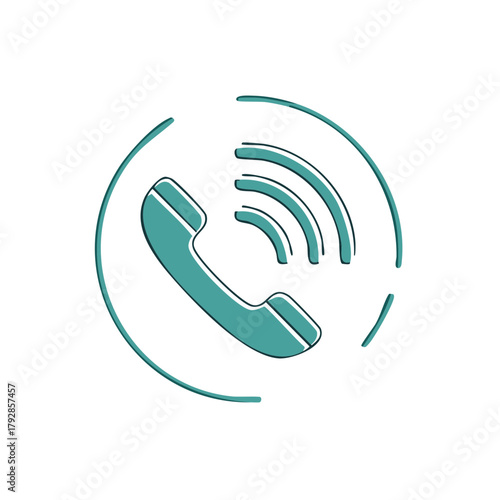 Call icon with sound waves and a circular outline in teal