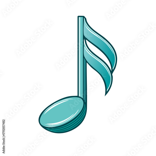 Teal Blue Music Note Symbol Icon with Gradient Shading
