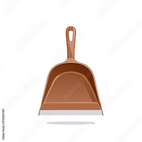 Brown plastic dustpan household cleaning tool illustration for sweeping dust and debris
