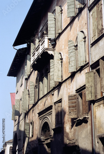 Historic buildings along a street of Belluno, Italy