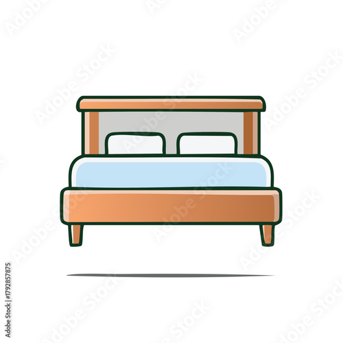Modern flat design illustration of a comfortable double bed with headboard and pillows