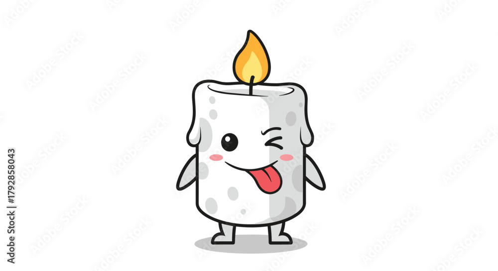 Obraz premium A cute and playful cartoon candle character winking and sticking its tongue out playfully.