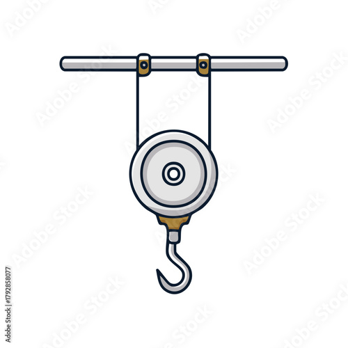 Cartoon Style Pulley System with a Lifting Hook Suspended on a Horizontal Bar