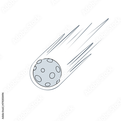 Stylized comet or asteroid flying rapidly with motion lines, a celestial body in space illustration