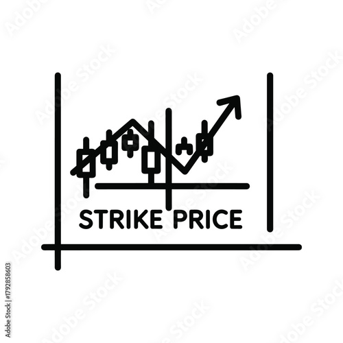 Stock market candlestick chart with upward trend and strike price text