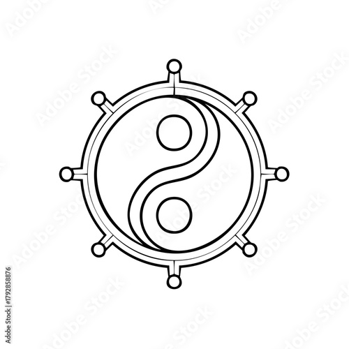 Yin and Yang Symbol with Ornamental Border, Balance, Duality, Harmony and Interconnectedness Concept