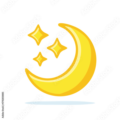Yellow Crescent Moon and Three Sparkling Stars Icon