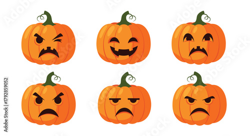 A collection of six pixel art pumpkins with various spooky and festive expressions for Halloween celebrations.