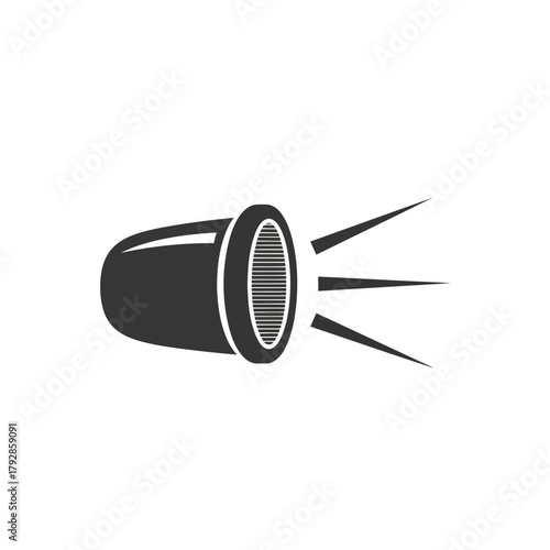 Black silhouette of a flashlight emitting light beams