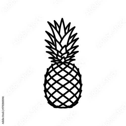 Outline illustration of a pineapple, a tropical fruit with a spiky crown