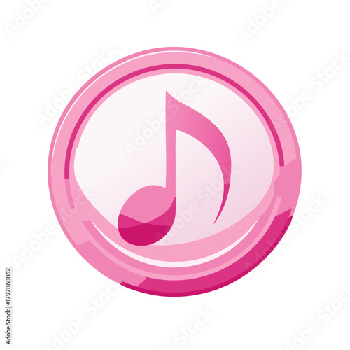 Pink Music Note Icon with Swirls and Glare