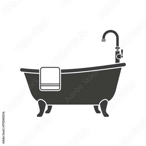 A dark silhouette of a vintage bathtub with a faucet and a towel hanging on the side, representing bathing and hygiene