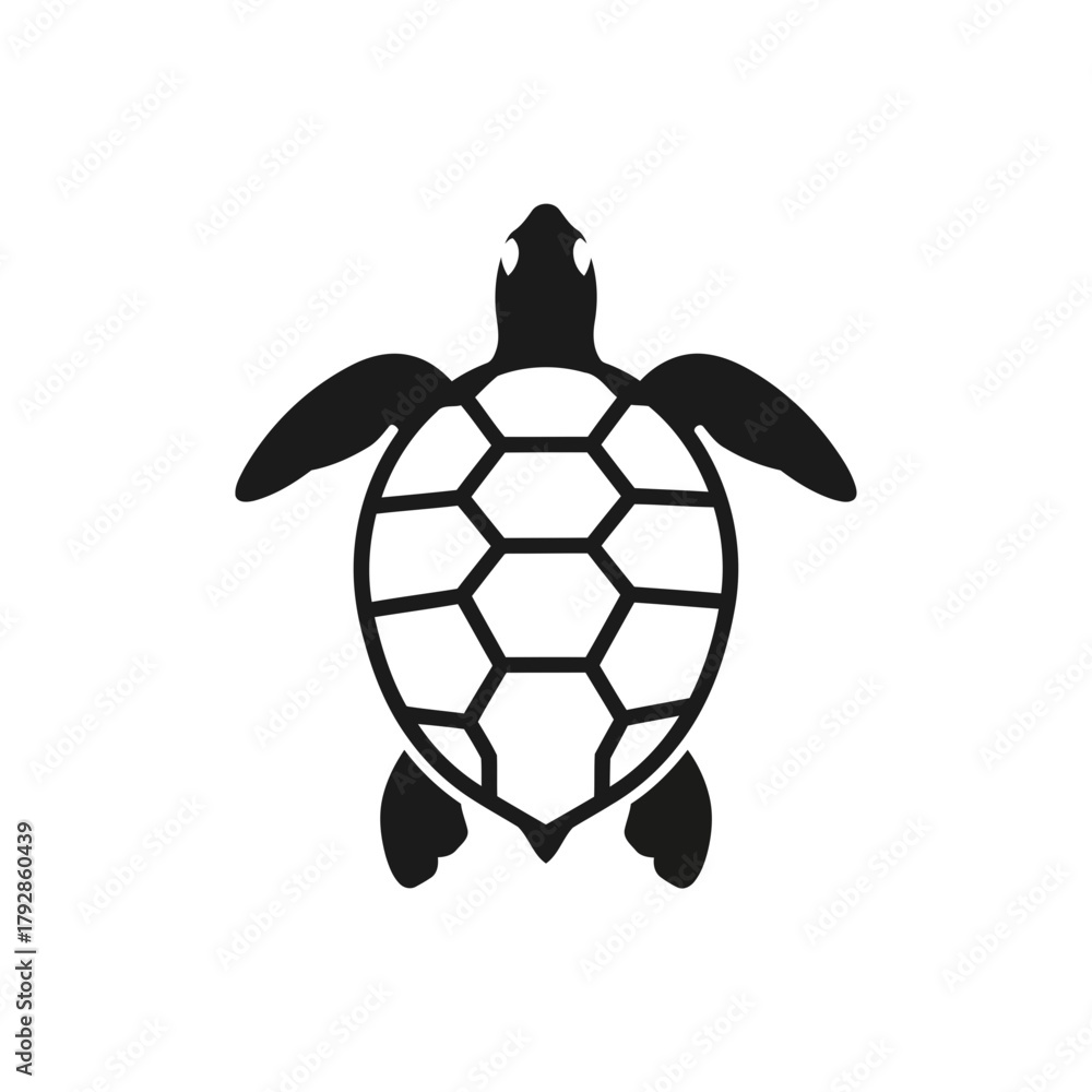 Obraz premium A black silhouette of a sea turtle swimming, isolated on a