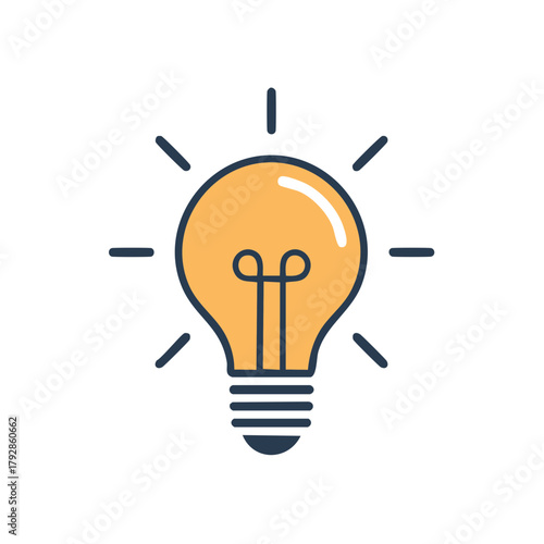 Bright idea light bulb symbol with radiating lines symbolizing inspiration and innovation