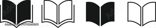 book icon set. Education, Reading, and Knowledge symbols. Library and E-reader sign. Storytelling, Research, and Content Management Symbol Collection