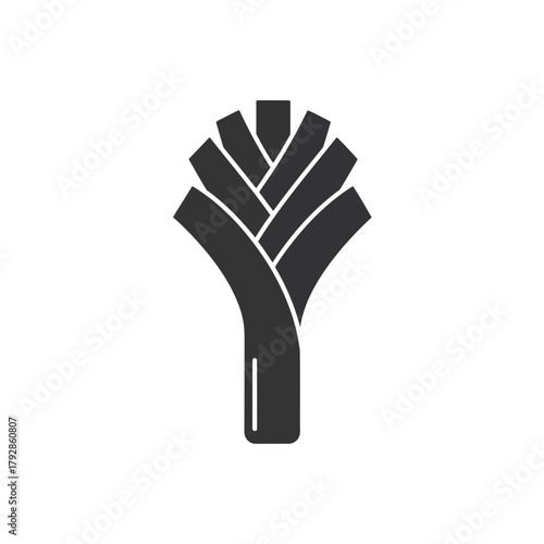 Stylized black silhouette of a leek or celery stalk, representing fresh produce and healthy eating