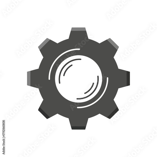 Dark gray gear icon with white circular accents in the center, representing mechanics and industry