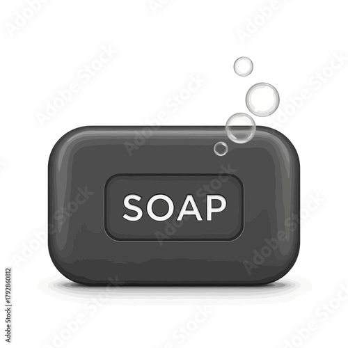 Dark bar of soap with the word soap embossed on it
