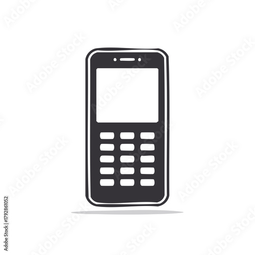 Hand-drawn vintage mobile phone with buttons and blank screen