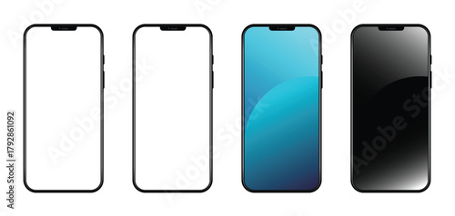 Modern Android Smartphone Screen Mockup with Blank Display, Realistic Mobile Device Vector Template for App UI Design, Web Interface Presentation, and Digital Product Showcase