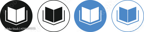 book icon set. Education, Reading, and Knowledge symbols. Library and E-reader sign. Storytelling, Research, and Content Management Symbol Collection