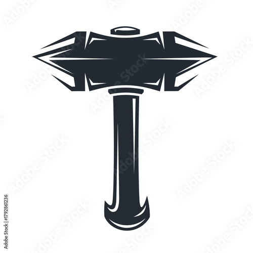 Stylized illustration of a war hammer, a powerful weapon with a broad head and a sturdy handle