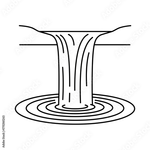 Simple line art illustration of a waterfall cascading into a pool with ripples