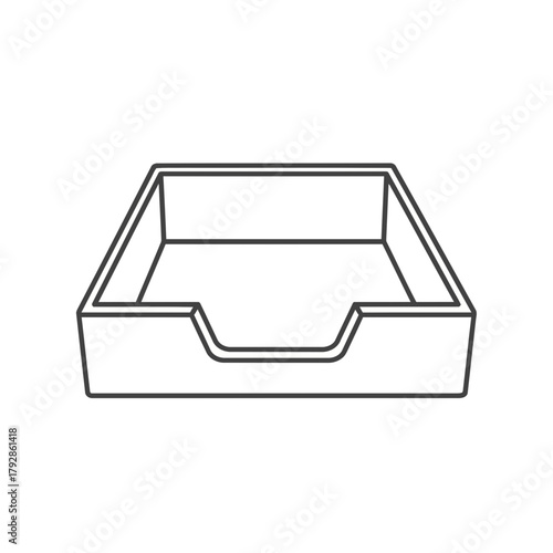 Outline illustration of an empty office inbox tray or paper holder, used for organizing documents and mail