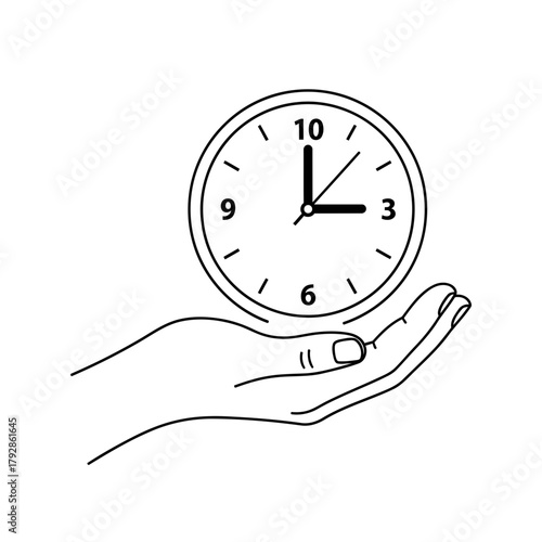 Hand holding a clock showing 3 oclock, symbolizing time management and punctuality