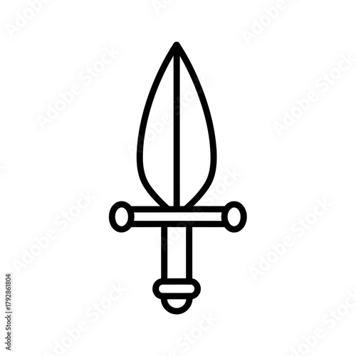 Simple outline icon of a sword with a leafshaped blade and a crossguard