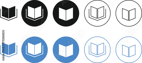 book icon set. Education, Reading, and Knowledge symbols. Library and E-reader sign. Storytelling, Research, and Content Management Symbol Collection