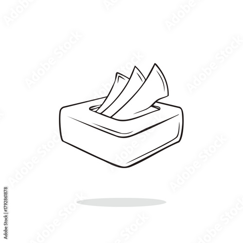 Simple Outline Drawing of a Tissue Box with Tissues