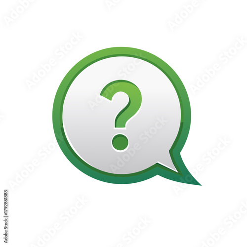 Green question mark in a speech bubble, asking for information